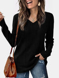 V-Neck Long Sleeve T-Shirt - Trendsi - Flyclothing LLC