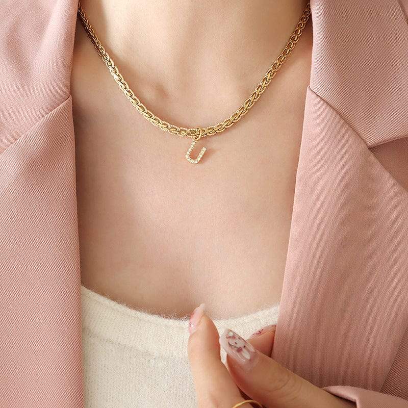 Brass Inlaid Zircon Letter Pendant Necklace - Trendsi - Flyclothing LLC
