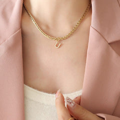 Brass Inlaid Zircon Letter Pendant Necklace - Trendsi