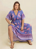 Plus Size Printed V-Neck Flutter Sleeve Dress - Trendsi - Flyclothing LLC