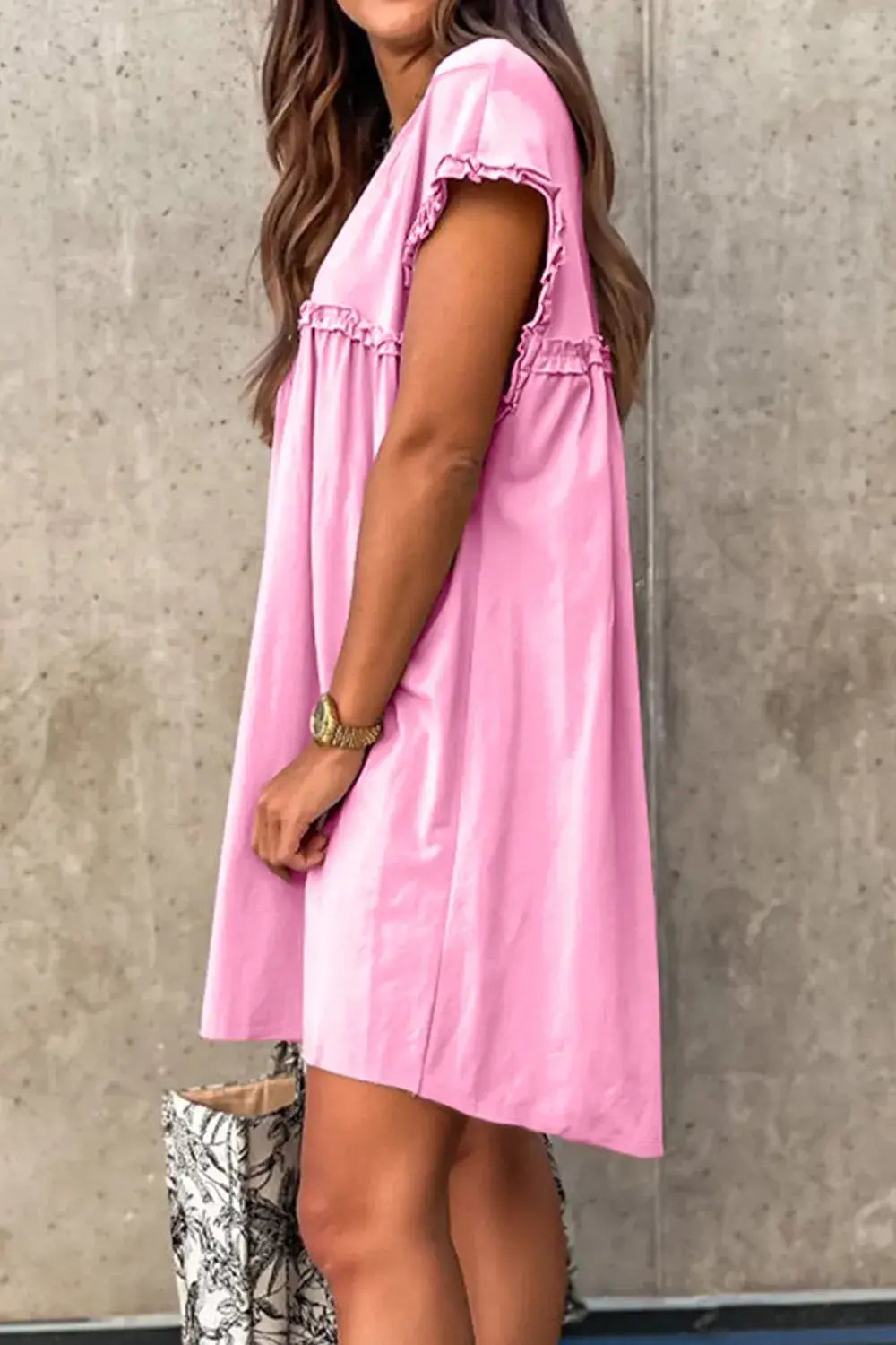 Frill Short Sleeve Mini Dress - Trendsi - Flyclothing LLC
