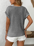 Striped V-Neck Short Sleeve T-Shirt - Trendsi