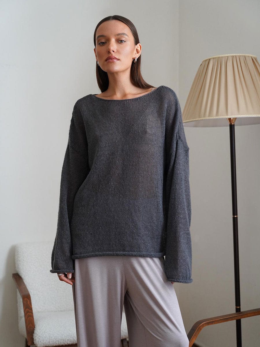 Round Neck Long Sleeve Knit Cover Up - Trendsi