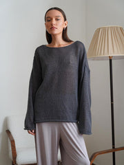 Round Neck Long Sleeve Knit Cover Up - Trendsi