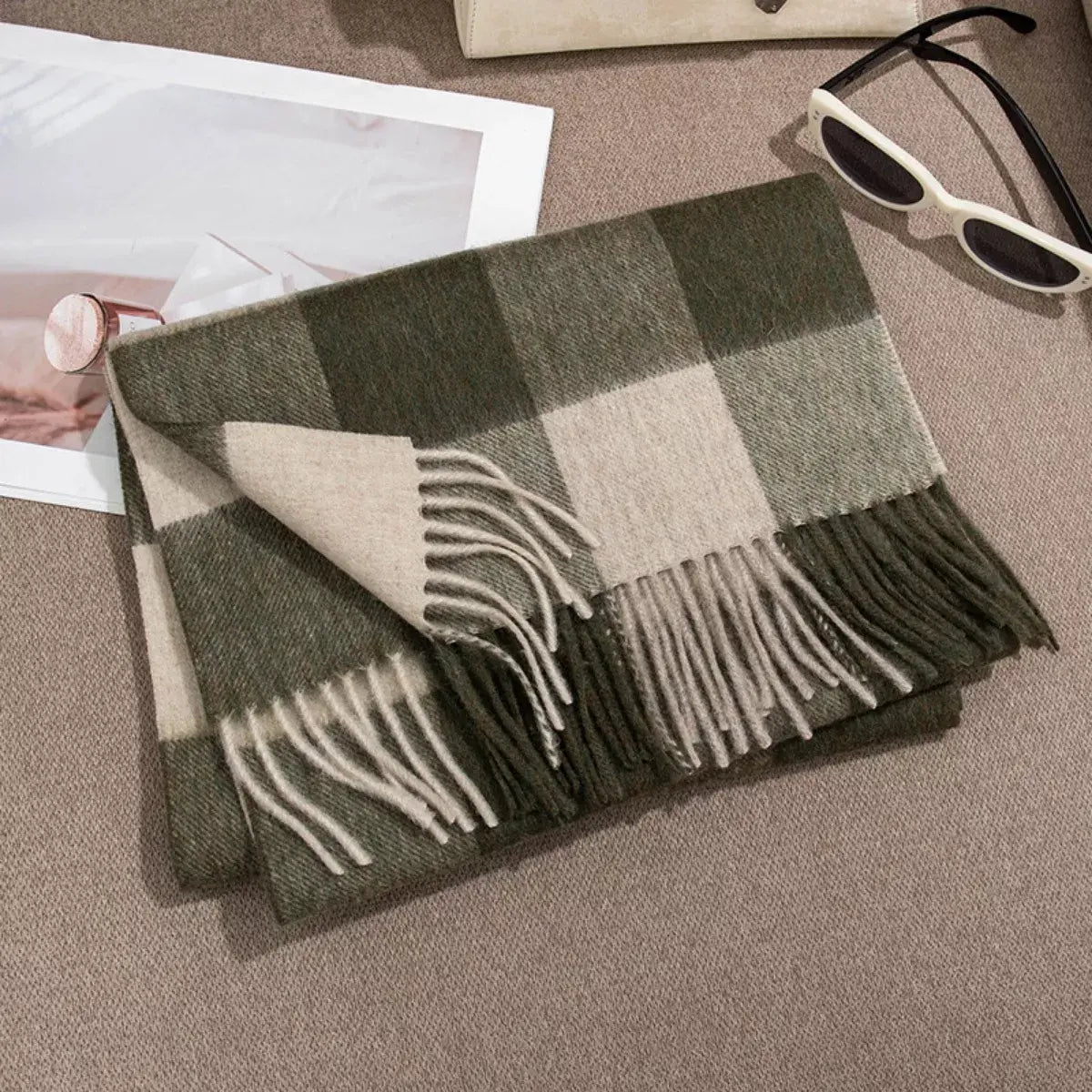 Plaid Fringe Scarf - Trendsi - Flyclothing LLC