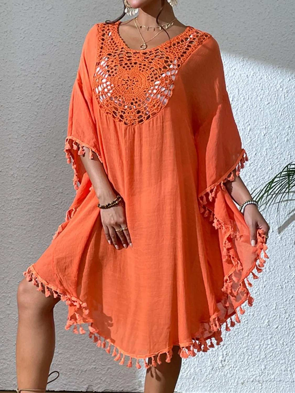 Tassel Cutout Scoop Neck Cover-Up Dress - Trendsi - Flyclothing LLC