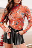 Printed Mock Neck Long Sleeve Bodysuit - Trendsi - Flyclothing LLC