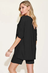 Basic Bae Bamboo Full Size V-Neck Drop Shoulder T-Shirt and Shorts Set - Trendsi - Flyclothing LLC
