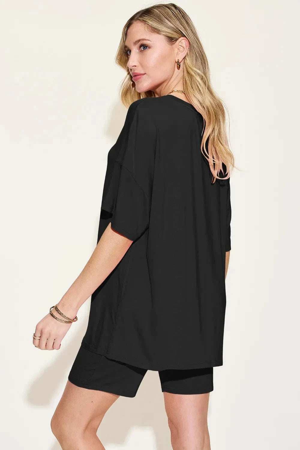 Basic Bae Bamboo Full Size V-Neck Drop Shoulder T-Shirt and Shorts Set - Trendsi - Flyclothing LLC