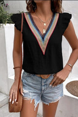 Full Size Ruffled V-Neck Cap Sleeve Blouse - Trendsi