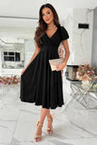 Surplice Puff Sleeve Midi Dress - Trendsi