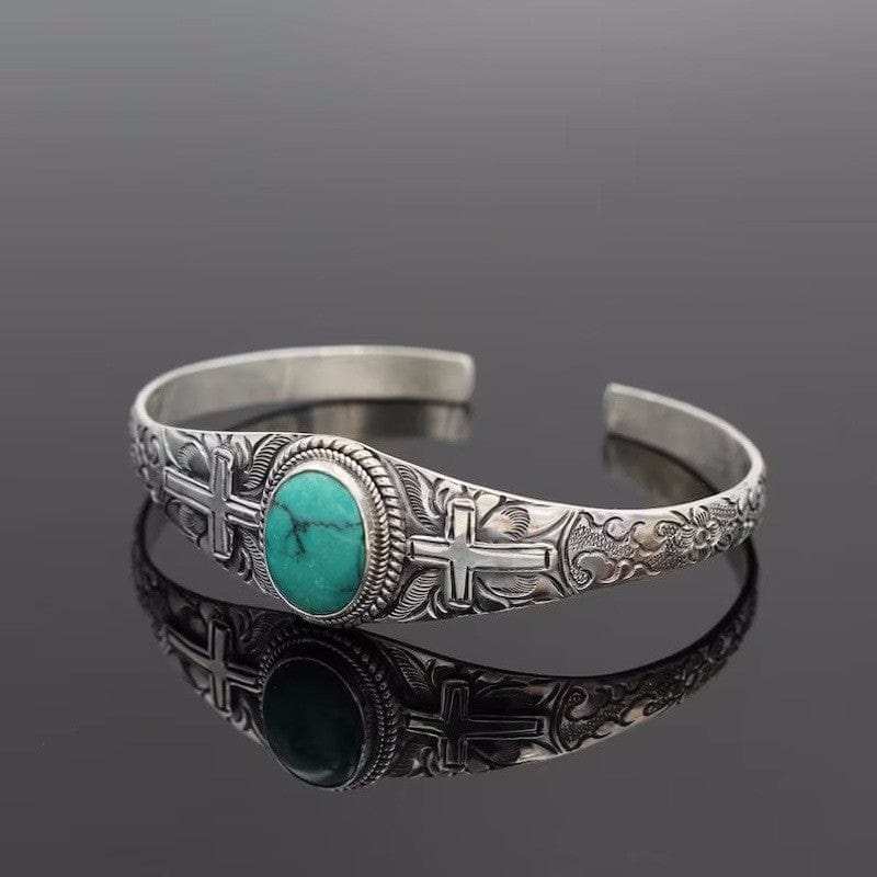 Artificial Turquoise Alloy Open Bracelet - Trendsi - Flyclothing LLC
