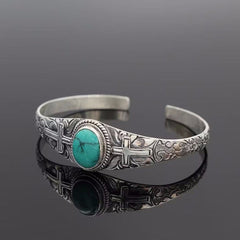 Artificial Turquoise Alloy Open Bracelet - Trendsi