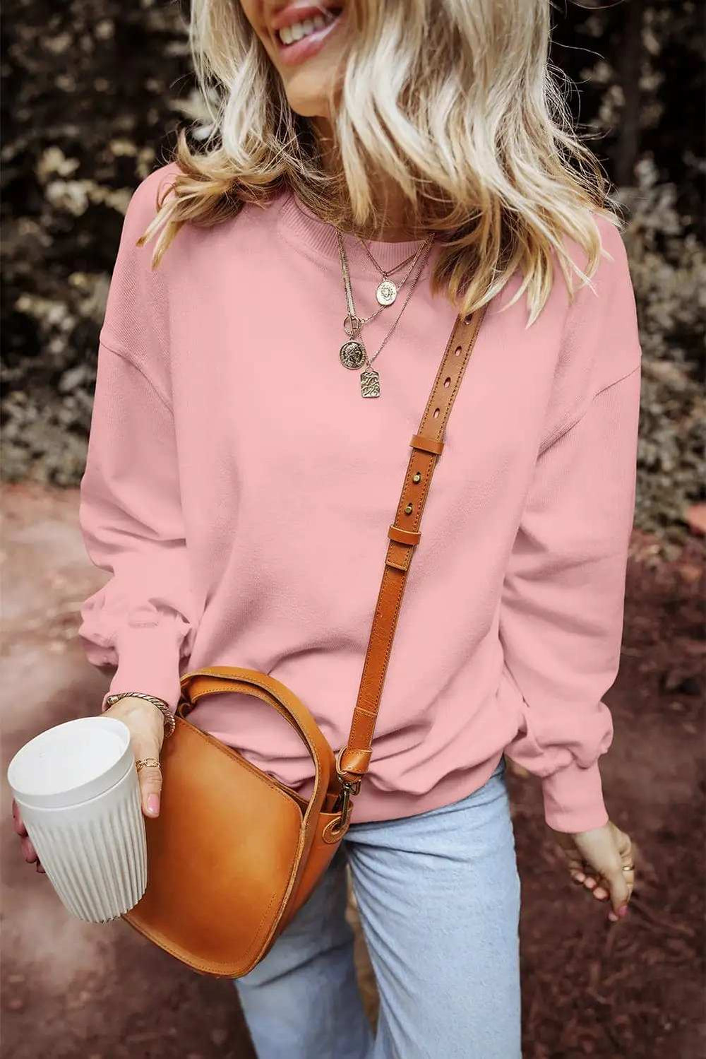 Round Neck Long Sleeve Sweatshirt - Trendsi - Flyclothing LLC
