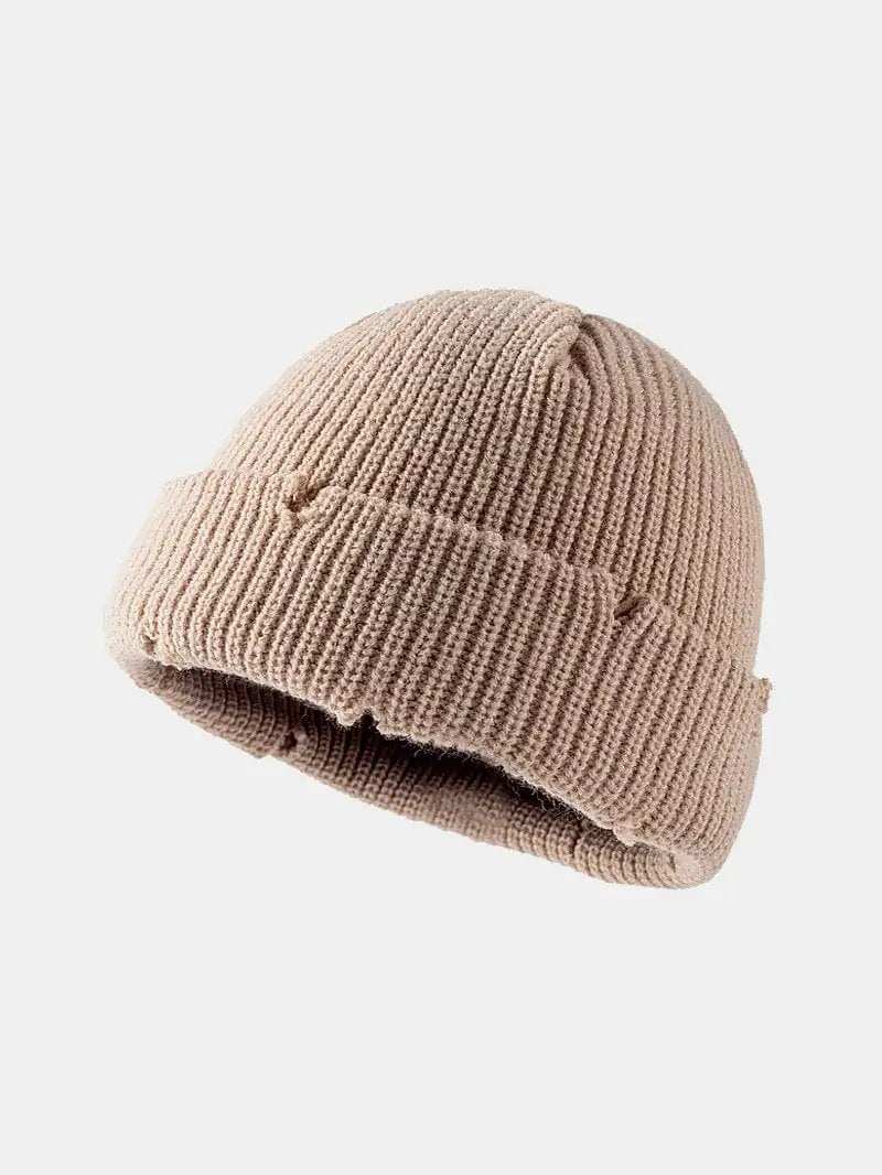 Distressed Cuffed Knit Hat - Trendsi - Flyclothing LLC