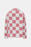 Checkered Snap Down Long Sleeve Teddy Jacket - Trendsi - Flyclothing LLC