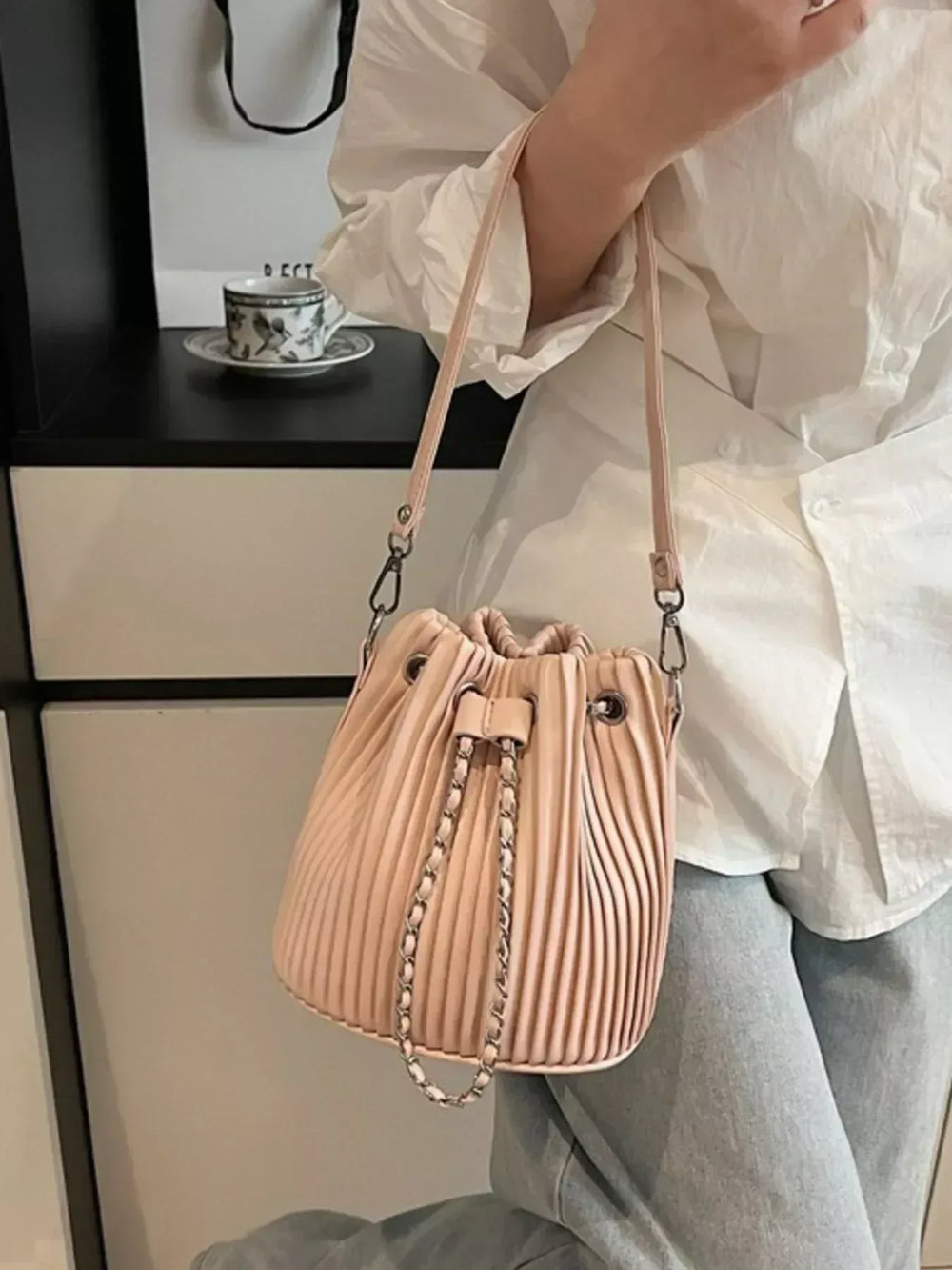 Pleated Bucket Crossbody Bag - Trendsi - Flyclothing LLC