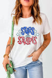 Stars and Stripes Round Neck Short Sleeve T Shirt - Trendsi