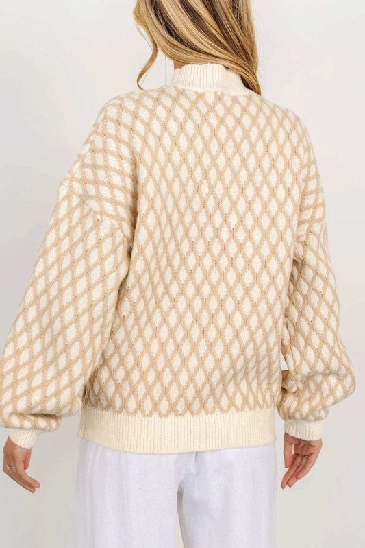 Diamond Pattern Mock Neck Long Sleeve Sweater - Trendsi - Flyclothing LLC