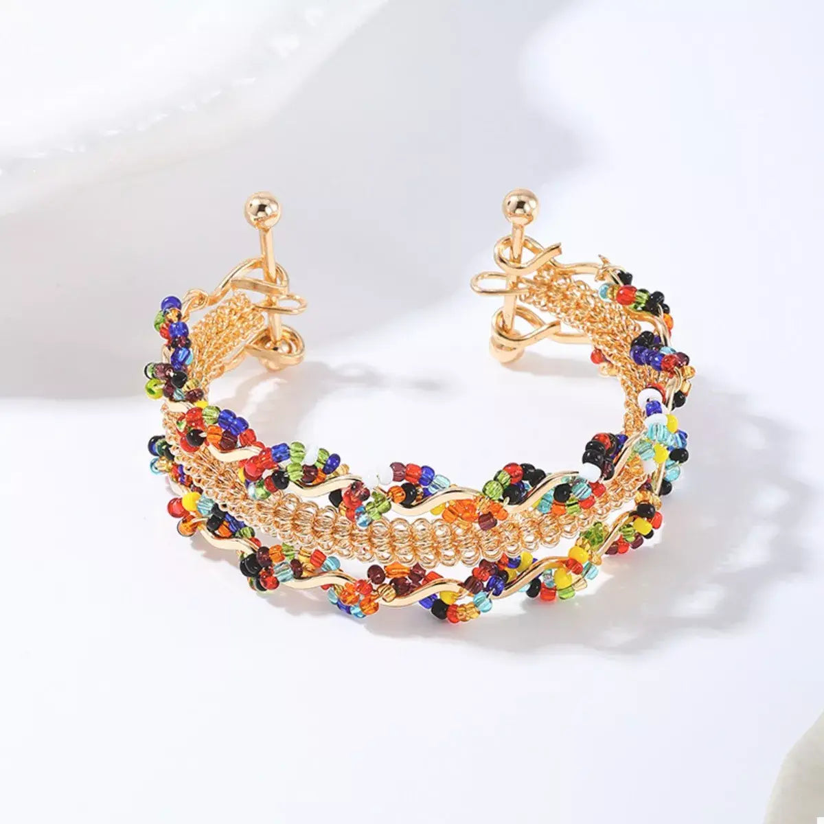 18K Gold-Plated Three Layered Open Bracelet - Trendsi - Flyclothing LLC