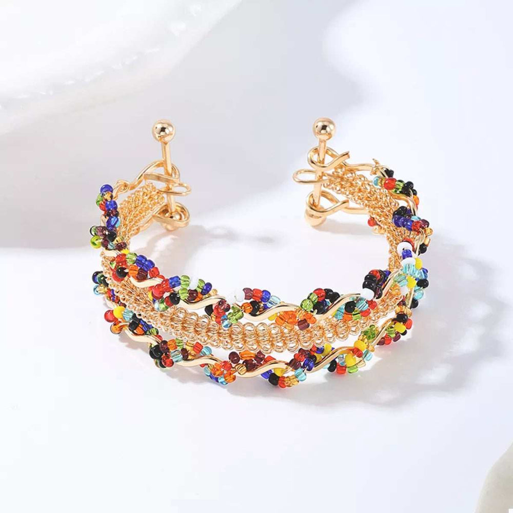 18K Gold-Plated Three Layered Open Bracelet - Trendsi - Flyclothing LLC