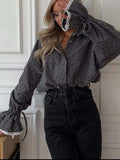 Heart Print Button Up Flounce Sleeve Shirt - Trendsi - Flyclothing LLC