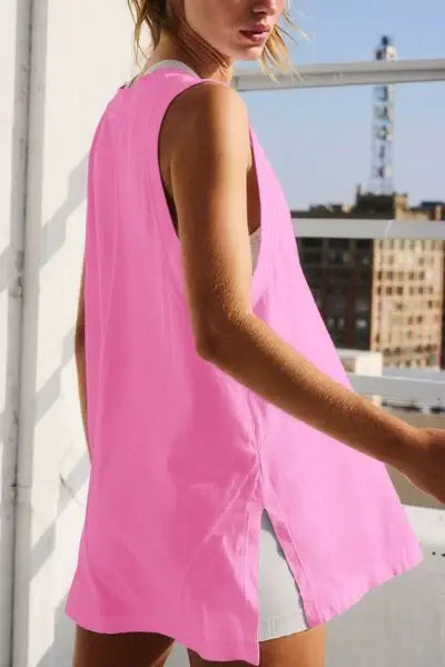 Side Slit V-Neck Tank - Trendsi - Flyclothing LLC