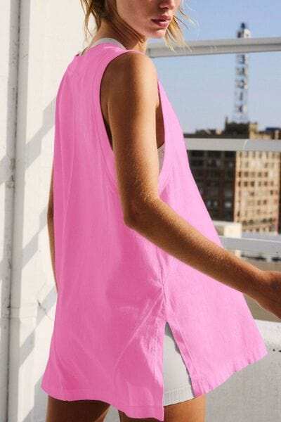 Side Slit V-Neck Tank - Trendsi - Flyclothing LLC