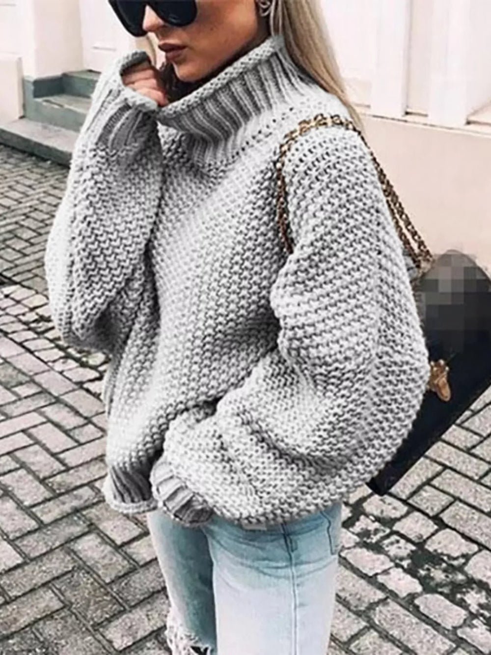 Full Size Chunky Knit Turtleneck Sweater Plus Size - Trendsi - Flyclothing LLC