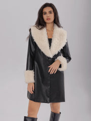 Fuzzy Long Sleeve Longline Coat - Trendsi