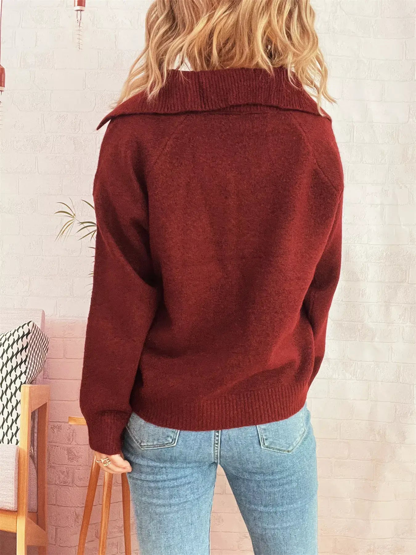 Ribbed Hem Raglan Sleeve Sweater - Trendsi - Flyclothing LLC