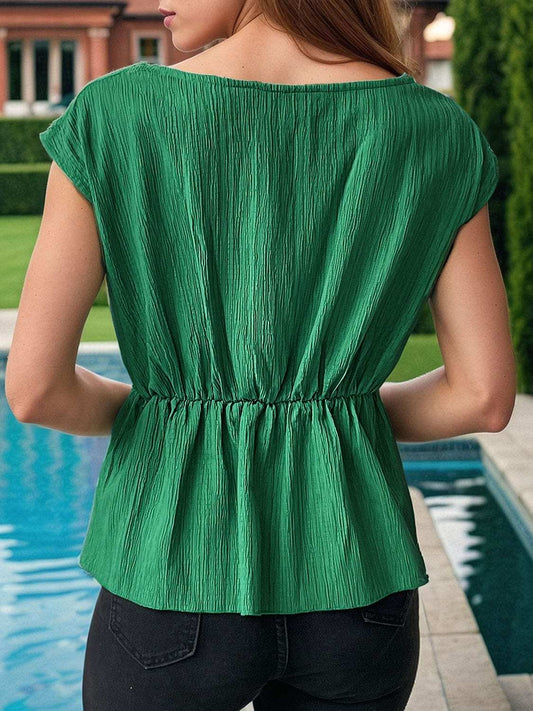 Twisted Round Neck Cap Sleeve Blouse - Trendsi - Flyclothing LLC