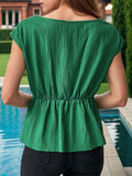 Twisted Round Neck Cap Sleeve Blouse - Flyclothing LLC