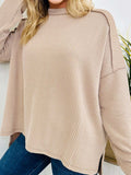 Twist Ribbed Exposed Seam Detail Long Sleeve Loose Top - Trendsi - Flyclothing LLC