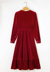 Ruffle Hem Slit V-Neck Long Sleeve Dress - Trendsi - Flyclothing LLC