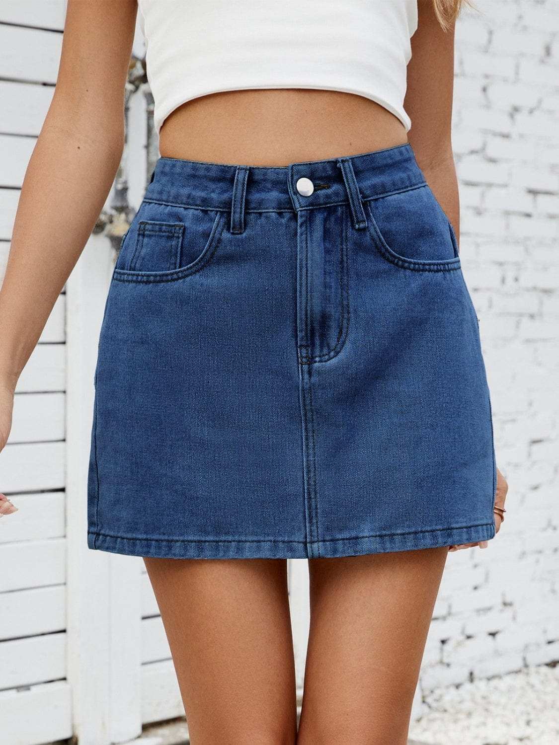 Solid Mini Denim Skirt - Trendsi - Flyclothing LLC