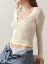 Notched Long Sleeve T-Shirt - Trendsi - Flyclothing LLC