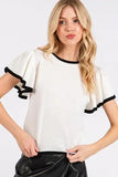 Mittoshop Contrast Trim Ruffled Cap Sleeve Knit Top - Trendsi