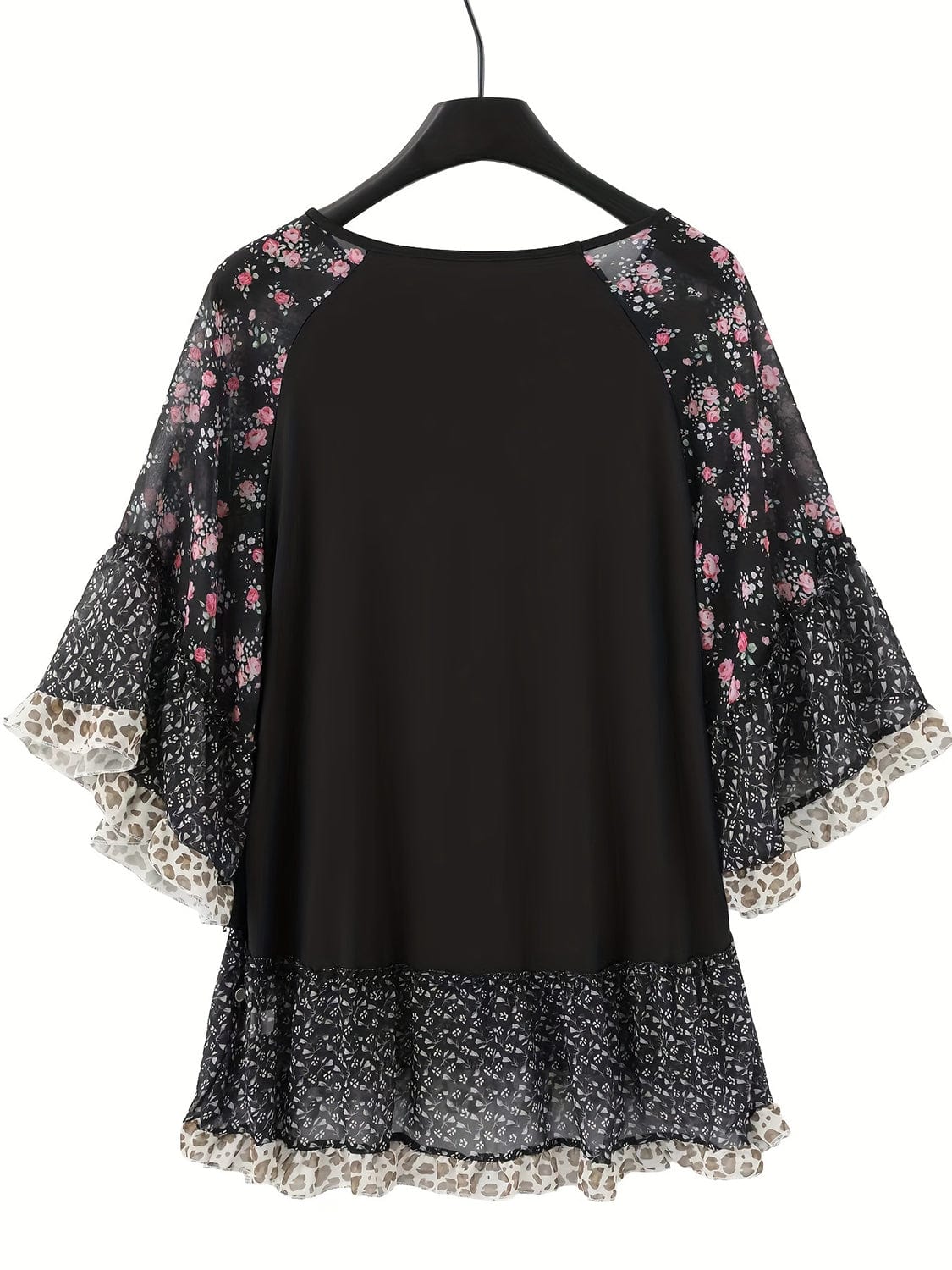 Full Size Frill Printed Round Neck Half Sleeve Blouse - Trendsi
