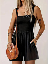 Full Size Smocked Wide Strap Romper Plus Size - Trendsi - Flyclothing LLC