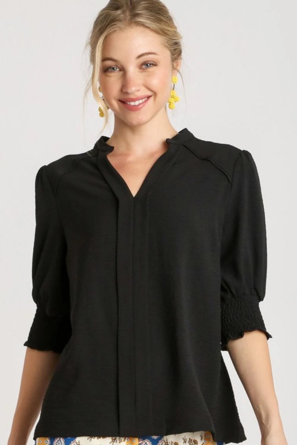 Umgee Full Size Split Neck Boxy Cut Top with Piping Details Plus Size - Trendsi