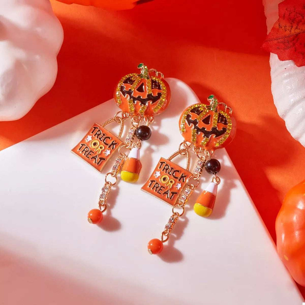 Halloween Rhinestone Pumpkin Drop Earrings - Trendsi - Flyclothing LLC