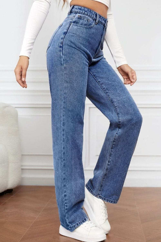 High Waist Straight Jeans - Trendsi - Flyclothing LLC