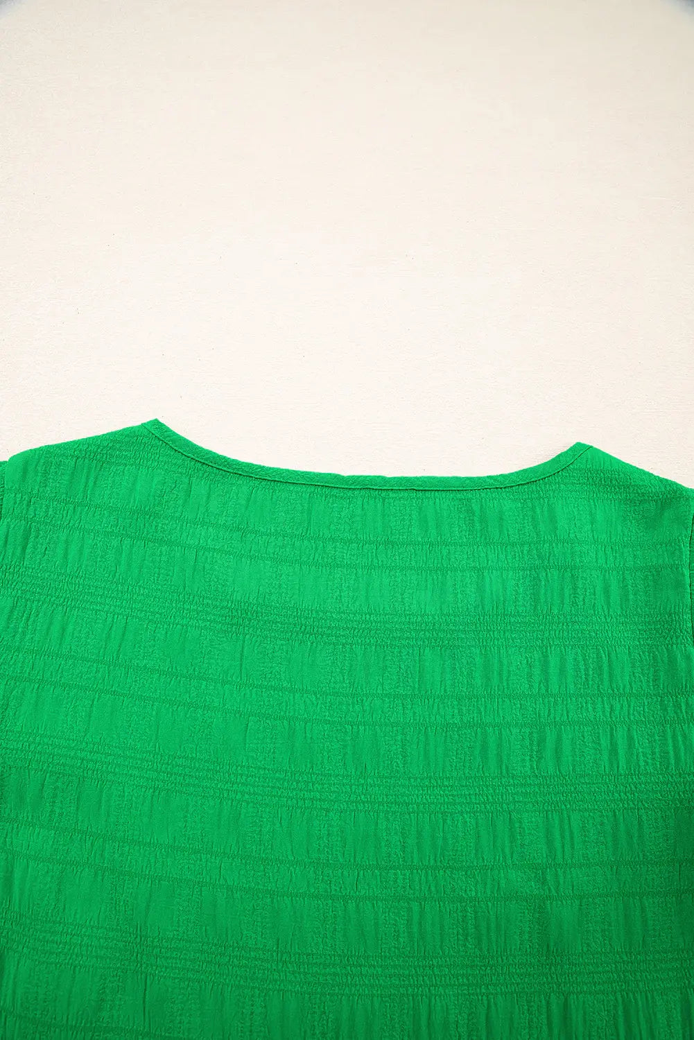 Textured Ruffled Sleeve Round Neck Top - Trendsi - Flyclothing LLC