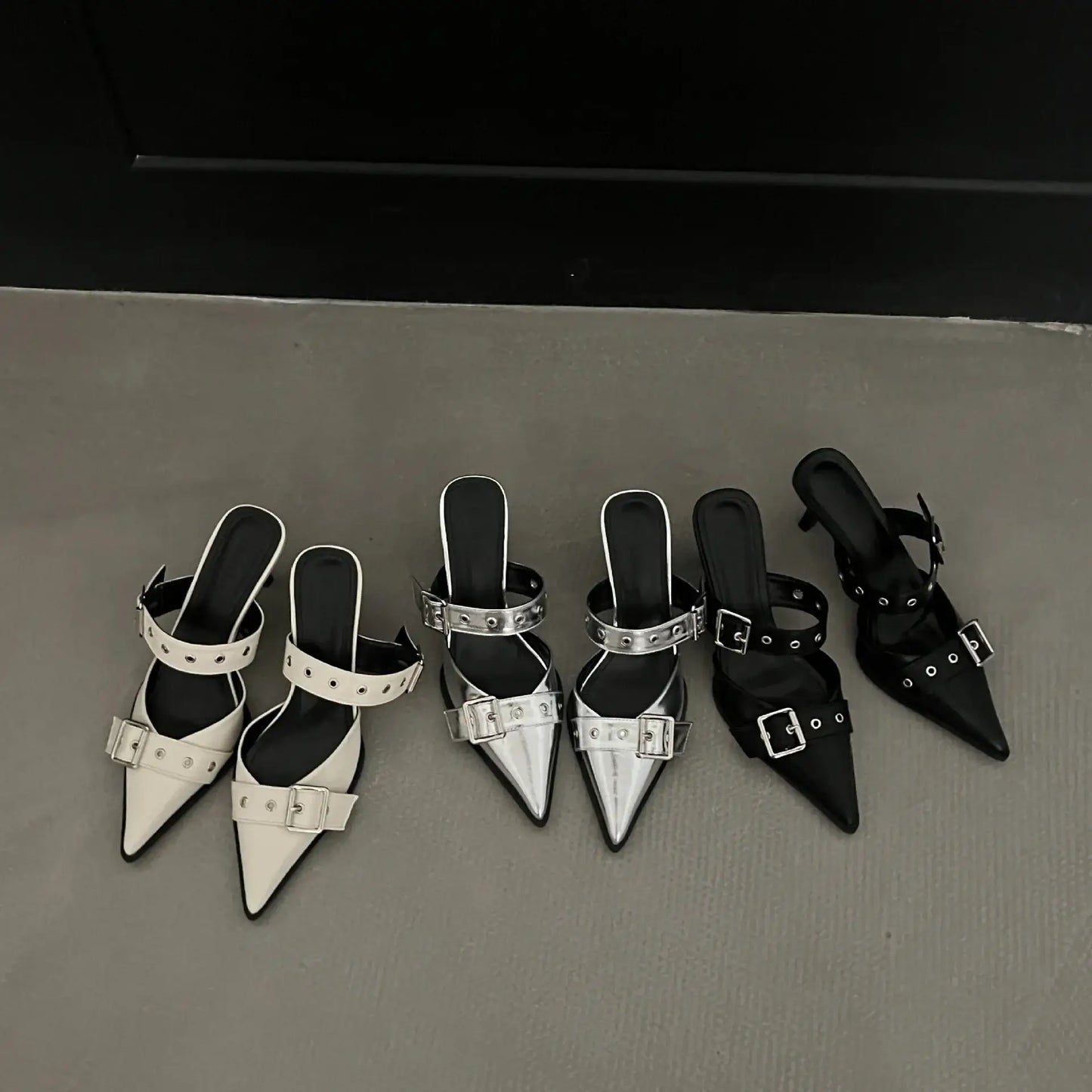 Point Toe Flare Heel Buckle Sandals - Trendsi - Flyclothing LLC