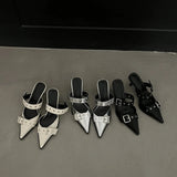 Point Toe Flare Heel Buckle Sandals - Trendsi