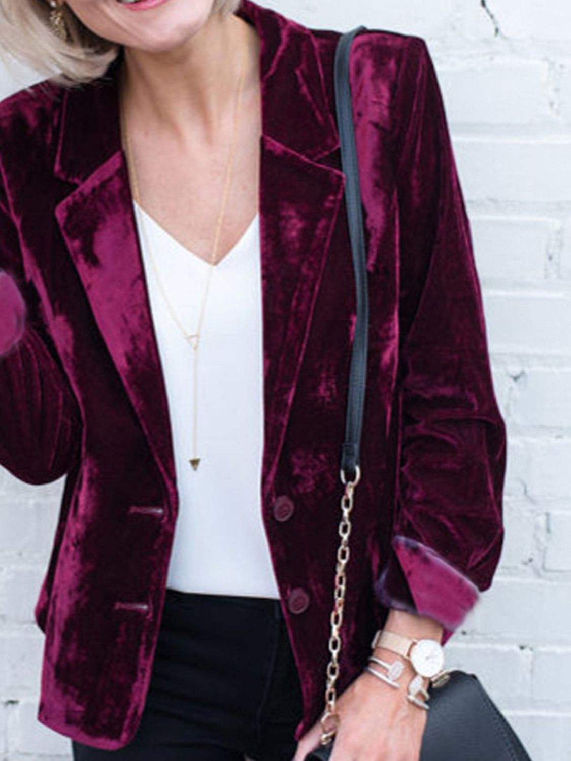 Button Up Lapel Collar Blazer - Trendsi - Flyclothing LLC