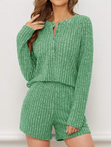 Ribbed Round Neck Top and Shorts Set - Trendsi - Flyclothing LLC