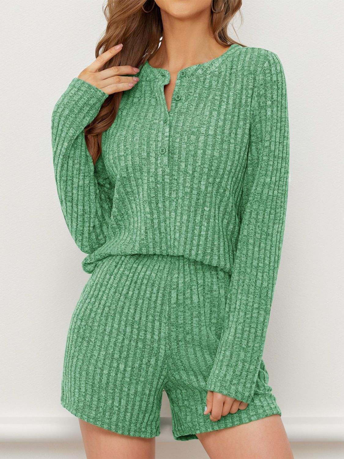 Ribbed Round Neck Top and Shorts Set - Trendsi - Flyclothing LLC