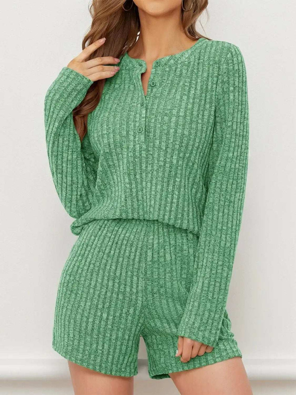 Ribbed Round Neck Top and Shorts Set - Trendsi - Flyclothing LLC